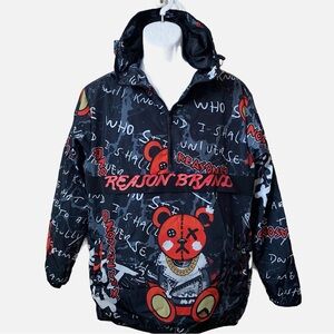 Reason Jacket XO Teddy Anorak 1/4 Zip Windbreaker Black Red Men's Medium